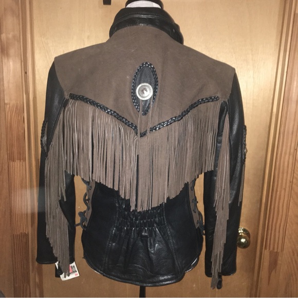 VINTAGE NWT Genuine Buffalo Leather Motorcycle Jacket Womens Brn/Blk Small - Picture 2 of 16